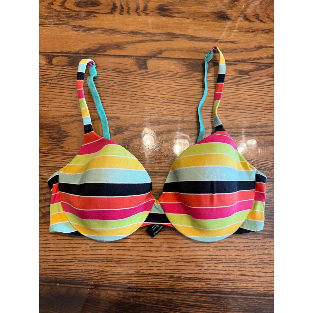 Victoria Secret Bra Womens 34C Multi Color Vintage Y2K Stripe IPEX Demi Bra